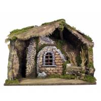 Cabane vide + lumière pour personnages de crèche de 15 cm (42x19x30cm)