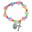 Armband-Tienjte Sterretjes acryl + Kruisje + Med Bx 