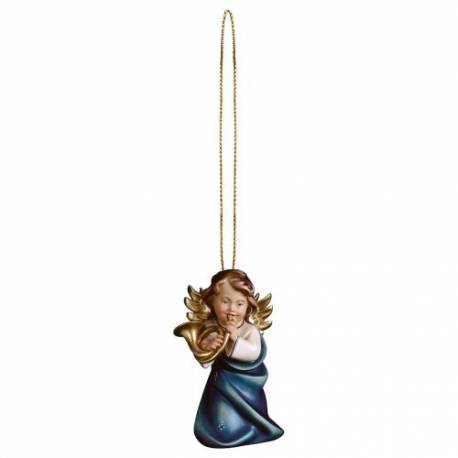 Houtsnijwerk Engel Met Hoorn-Om Te Hangen-6 Cm/Gekleurd 