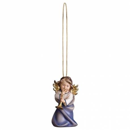 Houtsnijwerk Engel Met Trombone-Om Te Hangen-6 Cm/Gekleurd 