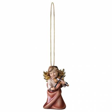 Houtsnijwerk Engel Met Viool-Om Te Hangen-6 Cm/Gekleurd 