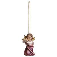 Houtsnijwerk Engel Met Fluit-Om Te Hangen-6 Cm/Gekleurd 
