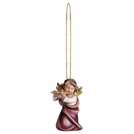 Houtsnijwerk Engel Met Fluit-Om Te Hangen-6 Cm/Gekleurd 