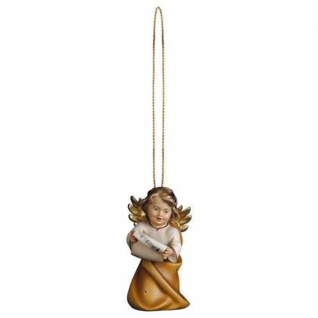 Houtsnijwerk Engel Met Muzieknoten-Om Te Hangen-6 Cm/Gekleurd 