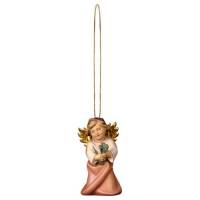 Houtsnijwerk Engel Met Klaver-Om Te Hangen-6 Cm/Gekleurd 