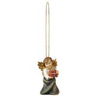 Houtsnijwerk Engel Met Geschenk-Om Te Hangen-6 Cm/Gekleurd 