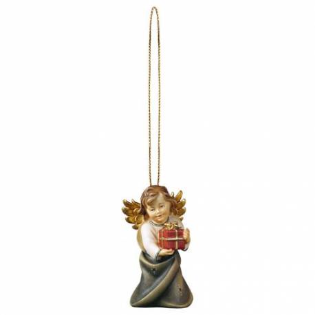 Houtsnijwerk Engel Met Geschenk-Om Te Hangen-6 Cm/Gekleurd 