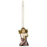 Houtsnijwerk Engel Met Belletjes-Om Te Hangen-6 Cm/Gekleurd 