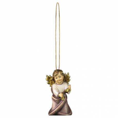 Houtsnijwerk Engel Met Belletjes-Om Te Hangen-6 Cm/Gekleurd 