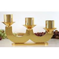 Bougeoir Base 20x5 Cm H 15 Cm Diam Bougie 4 Cm Doré