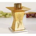Bougeoir Base 8x8 Cm H 14 Cm Diam Bougie 5 Cm Doré