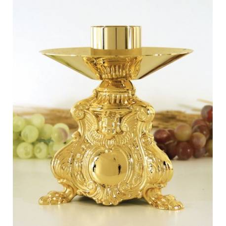 Bougeoir H 17 Cm Diam Bougie 4 Cm Doré