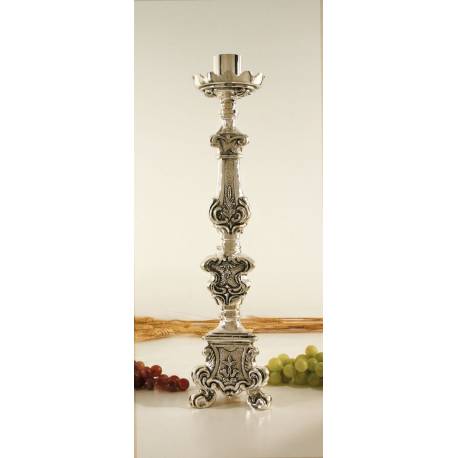 Bougeoir H 45 Cm Diam Bougie 4 Cm Argenté