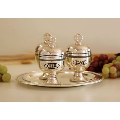 Set Voor H. Oliën 3 Ampullen Cat/Chr/Inf D 22 Cm Verzilverd 