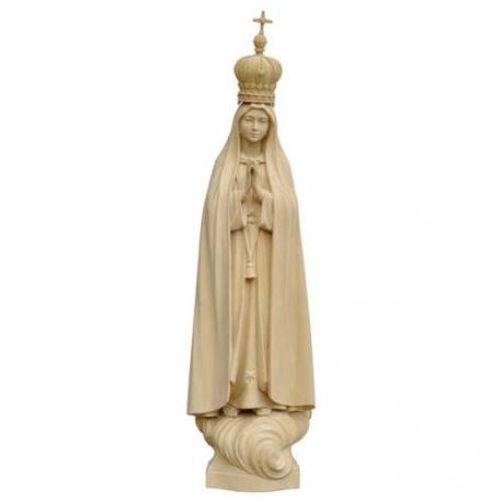 Statue en bois sculpté Notre Dame de Fatima avec couronne 14 cm bois naturel