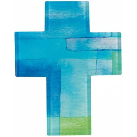 Croix Murale Verre - 11,5 X 14,5 Cm - Bleu