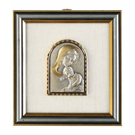 Cadre 12 X 11 Cm Vierge Et Enfant Plaque En Argent