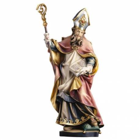 Statue en bois sculpté Évêque avec livre 25 cm couleur