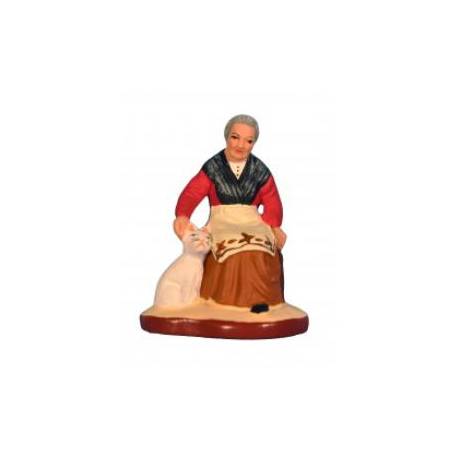 Santon Gateau 7 Cm Femme Assisse Au Chat