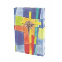Plaat in glas 6 x 9 cm Kruis in brons 