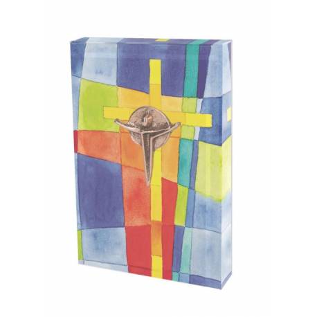 Plaque en verre 6 x 9 cm Croix en bronze
