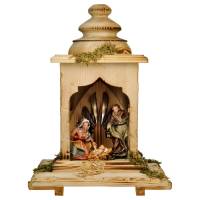 Houtsnijwerk H Familie + Stal Lantaarn + Licht 12 Cm/Gekleurd 