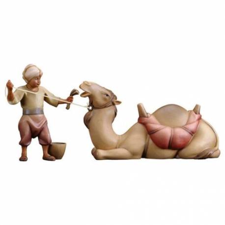 Houtsnijwerk Drijver + Kameel Liggend 16 Cm / Gekleurd 