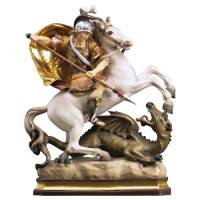 Houtsnijwerk beeld Sint Joris te paard 30 cm gekleurd 