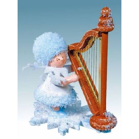 Flocon De Neige-Bois 7 Cm Avec Harpe