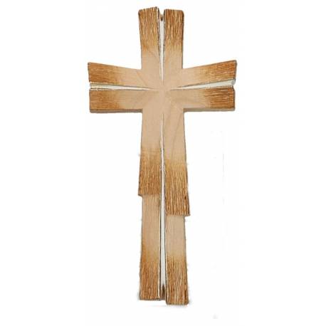 Houtsnijwerk Kruis H 15 cm natuur en goud 