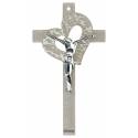Croix Murale Coeur En Verre + Christ Argenté 16 cm