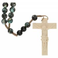 Chapelet sur corde - Bois Noir Marbré - L35 cm