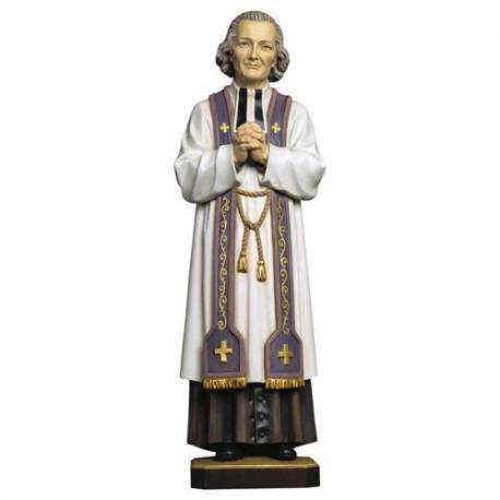 Statue en bois sculpté Saint Curé d'Ars 23 cm couleur