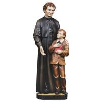 Statue en bois sculpté Don Bosco et Dominique Savio 23 cm couleur