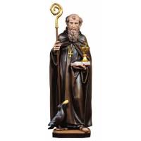 Statue en bois sculpté Saint Benoît avec corbeau et calice 23 cm couleur