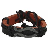 Armband zwart leder/koord - vis 