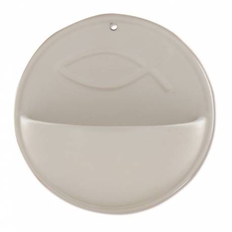 Benitier Ceramique 8.5 X 10 Cm Blanc Mat Poisson