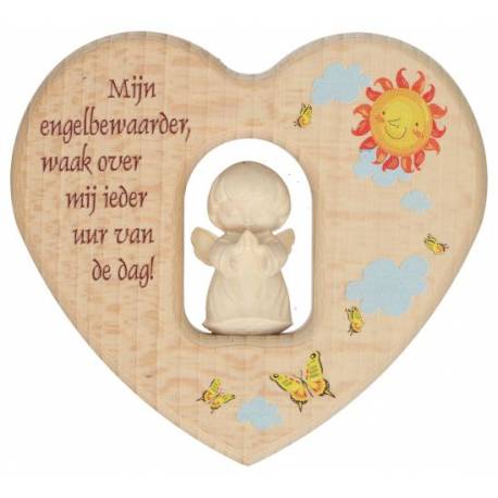 Hart in natuurhout - 12 cm - Mijn engelbewaarder - doos 