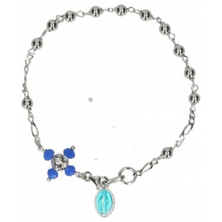 Armband-tientje - zilver met rhodium 4 mm - Wonderbare med. - Kruisje strass + Doosje 