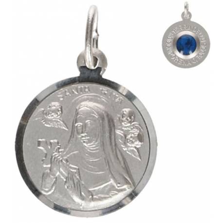Medaille H Rita / Grond Rocaporena - 16 mm - Metaal + Rhodium 