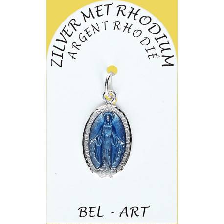 Médaille Argent Rhodié - Miraculeuse - 20 mm - Email Bleu