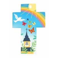 Croix murale 15 cm clocher en bleu