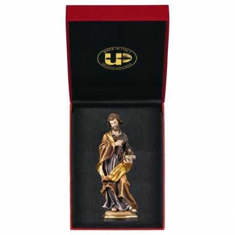 Houtsnijwerk beeld Heilige Jozef Timmerman met etui 10 cm gekleurd 