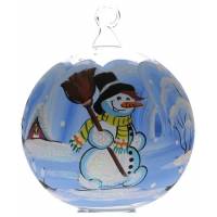 Boule De Noel Bleu Avec Bonhomme De Neige Diam 11 Cm Ass 2
