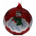 Boule De Noel Rouge Avec Bonhomme De Neige Diam 11 Cm