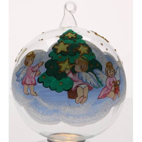 Kerstbal Doorzichtig Met Engelen Diam 11 Cm 