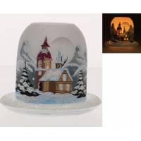 Photophore de Noël blanc + bougie 12 Cm