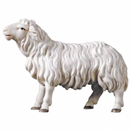 Houtsnijwerk Schaap Kijkend 12 Cm / Gekleurd 