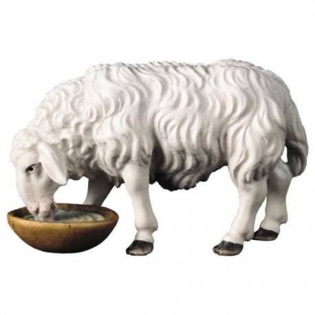 Houtsnijwerk schaap drinkend 10 cm gekleurd 