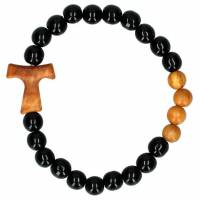 Armband op elastiek Zwart hout met Taukruisje olijvenhout 